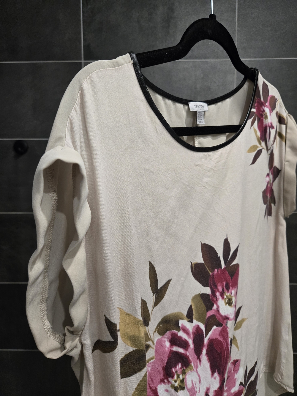 3/$15 SUMMER CLEARANCE — Tristan Cream Blouse with Pink Floral Print